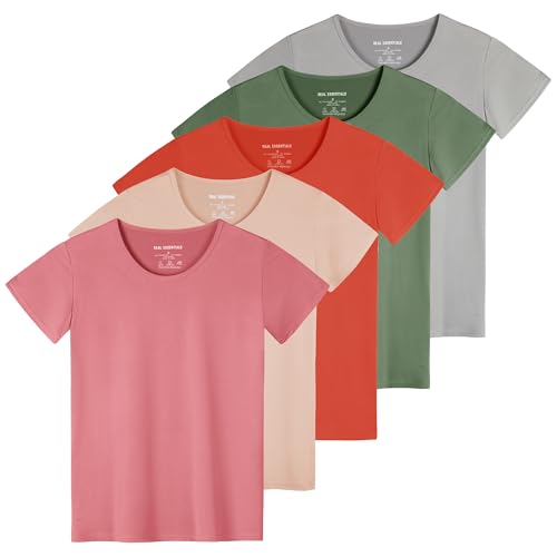Real Essentials 5er-Pack: Damen Dry Fit Tech Stretch Kurzarm Rundhals Athletic T-Shirt (erhältlich in Übergröße), 12 Stück, 3X von Real Essentials