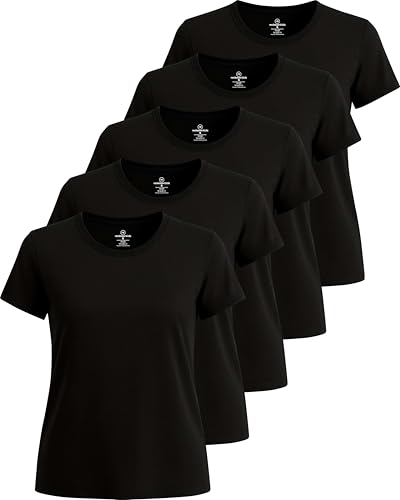 Real Essentials 5er-Pack: Damen Dry Fit Tech Stretch Kurzarm Rundhals Athletic T-Shirt (erhältlich in Übergröße), Set 5, X-Groß von Real Essentials