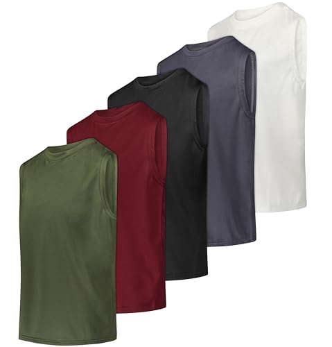 Real Essentials 5er Pack: Dry-Fit Active Athletic Performance Tanktop für Jungen, 6 Stück, M von Real Essentials