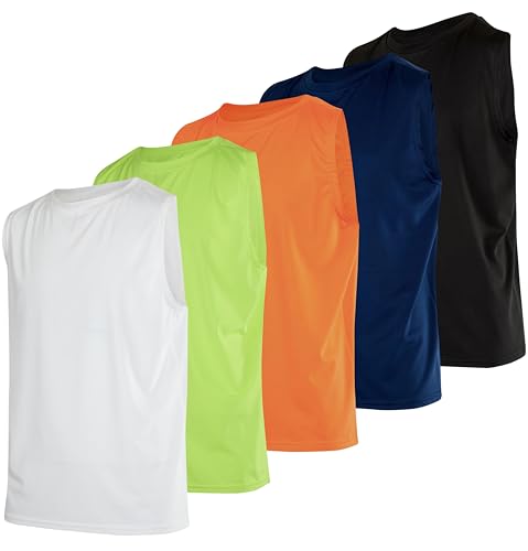 Real Essentials 5er Pack: Dry-Fit Active Athletic Performance Tanktop für Jungen, Set 2, Klein von Real Essentials