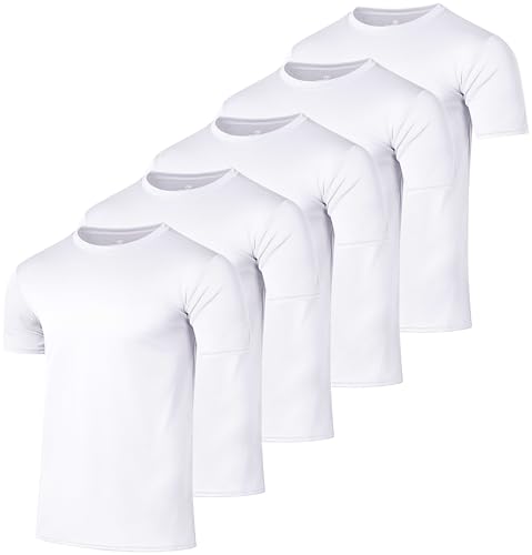 Real Essentials 5er-Pack: Herren Mesh Performance Quick Dry Tech Stretch Ultra Soft Atmungsaktiv Short Sleeve Crew Active T-Shirt - Gold - Klein von Real Essentials