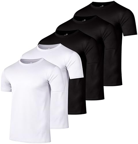 Real Essentials 5er-Pack: Herren Mesh Performance Quick Dry Tech Stretch Ultra Soft Atmungsaktiv Short Sleeve Crew Active T-Shirt - Violett - X-Groß von Real Essentials