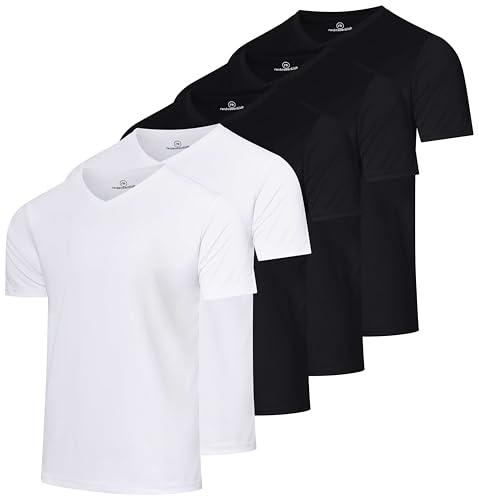 Real Essentials 5er-Pack: Herren Mesh Quick Dry Kurzarm V-Ausschnitt T-Shirt – Athletic Performance (erhältlich in Big & Tall), Set 3, L von Real Essentials