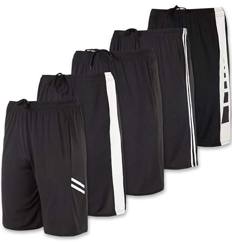 Real Essentials 5er-Pack: Herren-Shorts, Dry-Fit-Shorts, schweißresistent, aktive athletische Performance-Shorts, Schwarz, L von Real Essentials