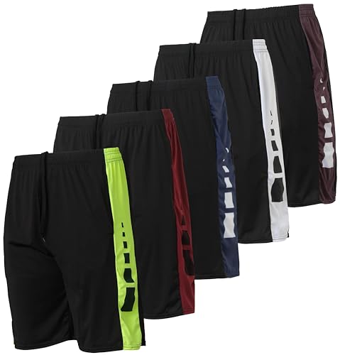 Real Essentials 5er-Pack: Herren-Shorts, Dry-Fit-Shorts, schweißresistent, aktive athletische Performance-Shorts, Set J, L von Real Essentials