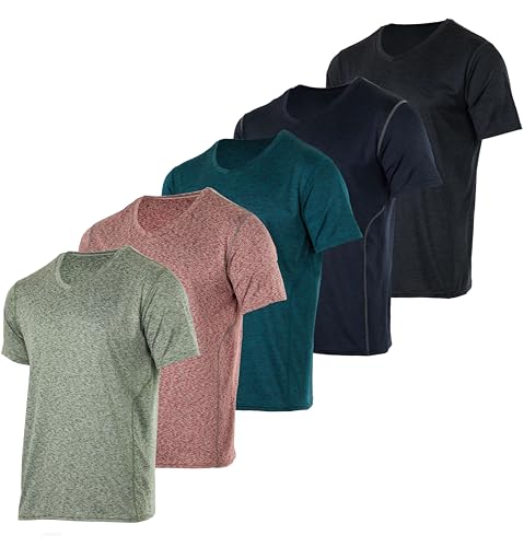 Real Essentials 5er-Pack: Herren-T-Shirt, V-Ausschnitt, Dry-Fit, feuchtigkeitsableitend, Active Athletic Tech Performance, Set 15, L von Real Essentials