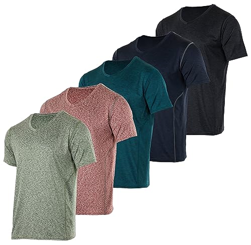 Real Essentials 5er-Pack: Herren-T-Shirt, V-Ausschnitt, Dry-Fit, feuchtigkeitsableitend, Active Athletic Tech Performance, Set 15, XX-Large von Real Essentials
