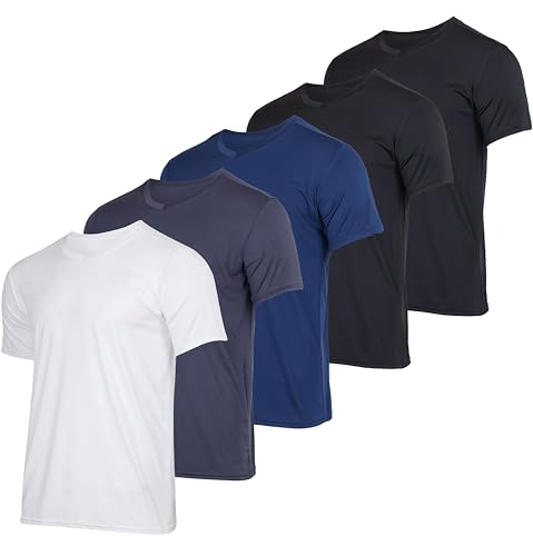 Real Essentials 5er-Pack: Herren-T-Shirt, V-Ausschnitt, Dry-Fit, feuchtigkeitsableitend, Active Athletic Tech Performance, Set 3, L von Real Essentials