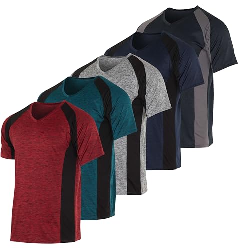 Real Essentials 5er-Pack: Herren-T-Shirt, V-Ausschnitt, Dry-Fit, feuchtigkeitsableitend, Active Athletic Tech Performance, Set 5, XX-Large von Real Essentials