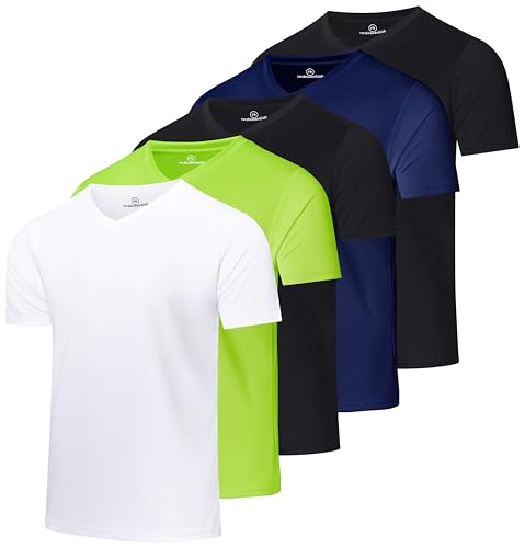 Real Essentials 5er-Pack: Herren V-Ausschnitt Mesh Feuchtigkeitstransport Active Athletic Performance Kurzarm T-Shirt, 6 Stück, 3X Hoch von Real Essentials