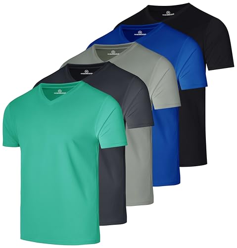 Real Essentials 5er-Pack: Herren V-Ausschnitt Mesh Feuchtigkeitstransport Active Athletic Performance Kurzarm T-Shirt, Set 10, L Real Essentials 5er-Pack: Herren V-Ausschnitt Mesh Feuchtigkeitstransport Active Athletic Performance Kurzarm T-Shirt, Set 10, L von Real Essentials