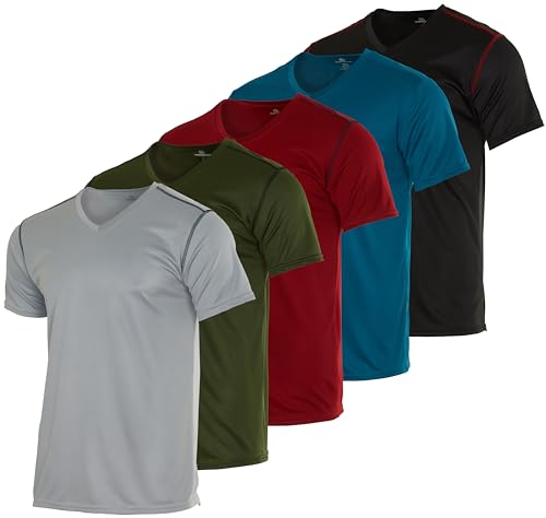 Real Essentials 5er-Pack: Herren V-Ausschnitt Mesh Feuchtigkeitstransport Active Athletic Performance Kurzarm T-Shirt, Set 11, 4X Hoch von Real Essentials