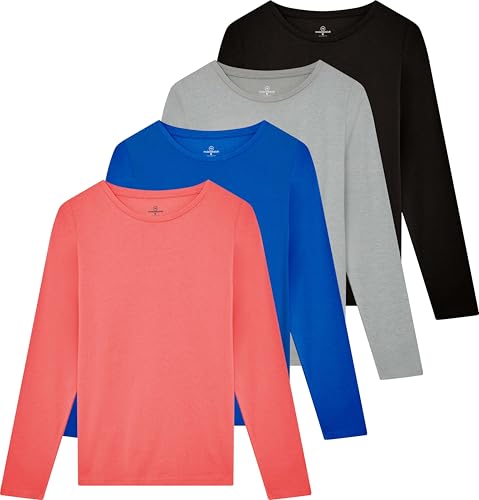 Real Essentials Damen Baumwolle Rundhalsausschnitt LS (erhältlich in Übergröße), Set 2, Mittel von Real Essentials