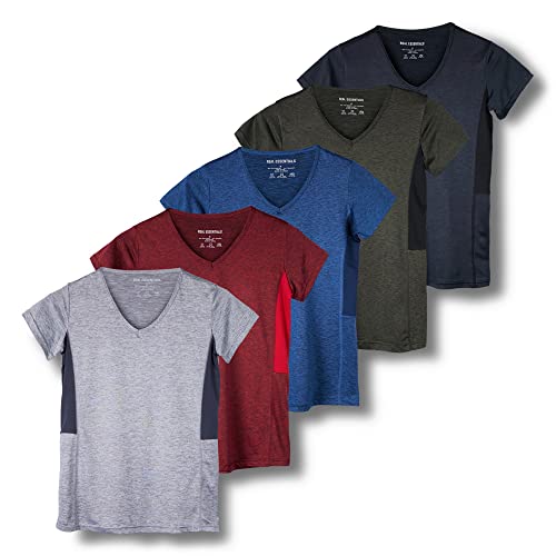 Real Essentials Damen Dry Fit V-Ausschnitt T-Shirt, Set 3, X-Large von Real Essentials