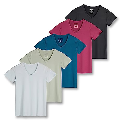 Real Essentials Damen Dry Fit V-Ausschnitt T-Shirt, Set 13, XXL von Real Essentials