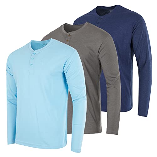 Real Essentials Henley-T-Shirt für Herren, Baumwolle, kurz- und langärmelig, Performance, Activewear (erhältlich in Big & Tall), 3er-Pack, Langarm - Set 6, 3X-Groß von Real Essentials