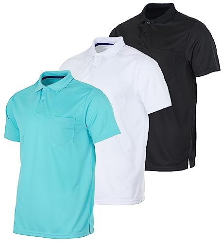 Real Essentials Herren Poloshirt, kurzärmelig, Dry-Fit-Kragen, mit Tasche, sportlich, Größe L und L, 3 Stück, Set 5, L von Real Essentials