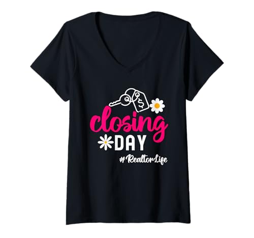 Damen Makler Closing Day Flowers Lustiges Immobilienmaklerleben T-Shirt mit V-Ausschnitt von Real Estate Realtor Life Designs