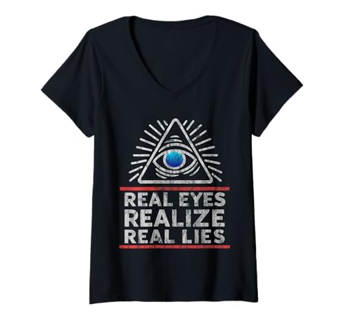 Damen Illuminati Design Auge, allsehendes Auge Symbol T-Shirt mit V-Ausschnitt Damen Illuminati Design Auge, allsehendes Auge Symbol T-Shirt mit V-Ausschnitt von Real Eyes Realize Real Lies | Mystik & Urban Style