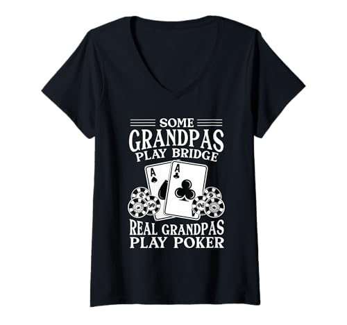 Damen Real Grandpas Play Poker Poker Pokerspieler Kartenspiel Opa T-Shirt mit V-Ausschnitt von Real Grandpas Play Poker