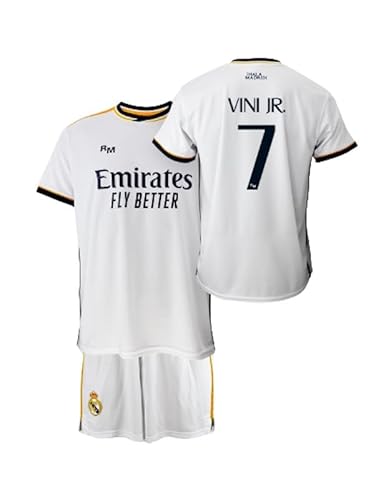 Real Madrid Kinder-Set Trikot und Hose Erstausbildung der Saison 2023-2024 - Vini JR. 7 - Offizielle Replik mit Offizieller Lizenz - Kind, weiß, 10 Jahre von Real Madrid