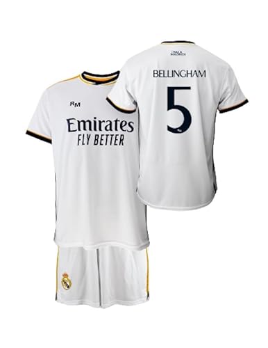 Real Madrid Set Kinder Trikot und Hose Erstausstattung der Saison 2023-2024 - Bellingham 5 - Offizielle Replik Offiziell lizenziert - Kind, weiß, 12 Jahre von Real Madrid