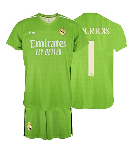 Real Madrid Set Torwart Trikot und Hose Saison 23/24, Replik, Lizenzprodukt, 100 % Polyester, Rücken 1 Courtois, Kinder, Größe 14 Jahre, grün, 14 Años von Real Madrid