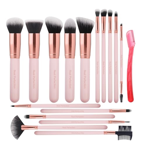 Real Perfection 16-teiliges Make-up-Pinsel-Set mit 1 Augenbrauen-Rasierer, hochwertige synthetische Grundierung, Mischung, Gesichtspuder, Lidschatten, Concealer, Make-up-Pinsel, Werkzeug-Set Real Perfection 16-teiliges Make-up-Pinsel-Set mit 1 Augenbrauen-Rasierer, hochwertige synthetische Grundierung, Mischung, Gesichtspuder, Lidschatten, Concealer, Make-up-Pinsel, Werkzeug-Set von Real Perfection