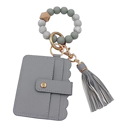 Real Sic Wristlet Armband Schlüsselanhänger Geldbörse Silikon Perle Kreditkartenhalter Multifunktional Trendy Kartenetui und Schlüsselanhänger Zubehör, Grau, Armband Schlüsselanhänger Geldbörse mit von Real Sic