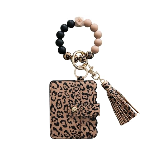 Real Sic Wristlet Armband Schlüsselanhänger Geldbörse Silikon Perle Kreditkartenhalter Multifunktional Trendy Kartenetui und Schlüsselanhänger Zubehör, Lepoard, Armband Schlüsselanhänger Geldbörse mit von Real Sic