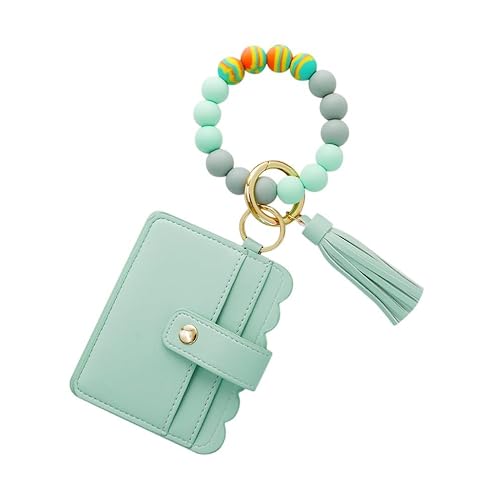 Real Sic Wristlet Armband Schlüsselanhänger Geldbörse Silikon Perle Kreditkartenhalter Multifunktional Trendy Kartenetui und Schlüsselanhänger Zubehör, Minze, Armband Schlüsselanhänger Geldbörse mit von Real Sic