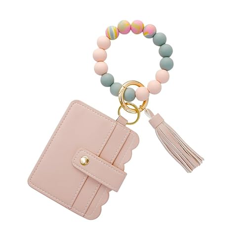 Real Sic Wristlet Armband Schlüsselanhänger Geldbörse Silikon Perle Kreditkartenhalter Multifunktional Trendy Kartenetui und Schlüsselanhänger Zubehör, Pink, Armband Schlüsselanhänger Geldbörse mit von Real Sic