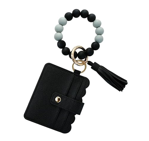 Real Sic Wristlet Armband Schlüsselanhänger Geldbörse Silikon Perle Kreditkartenhalter Multifunktional Trendy Kartenetui und Schlüsselanhänger Zubehör, Schwarz, Armband Schlüsselanhänger Geldbörse mit von Real Sic