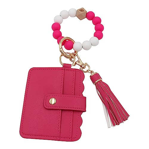 Real Sic Wristlet Armband Schlüsselanhänger Geldbörse Silikon Perle Kreditkartenhalter Multifunktional Trendy Kartenetui und Schlüsselanhänger Zubehör, Viva Magenta, Armband Schlüsselanhänger von Real Sic