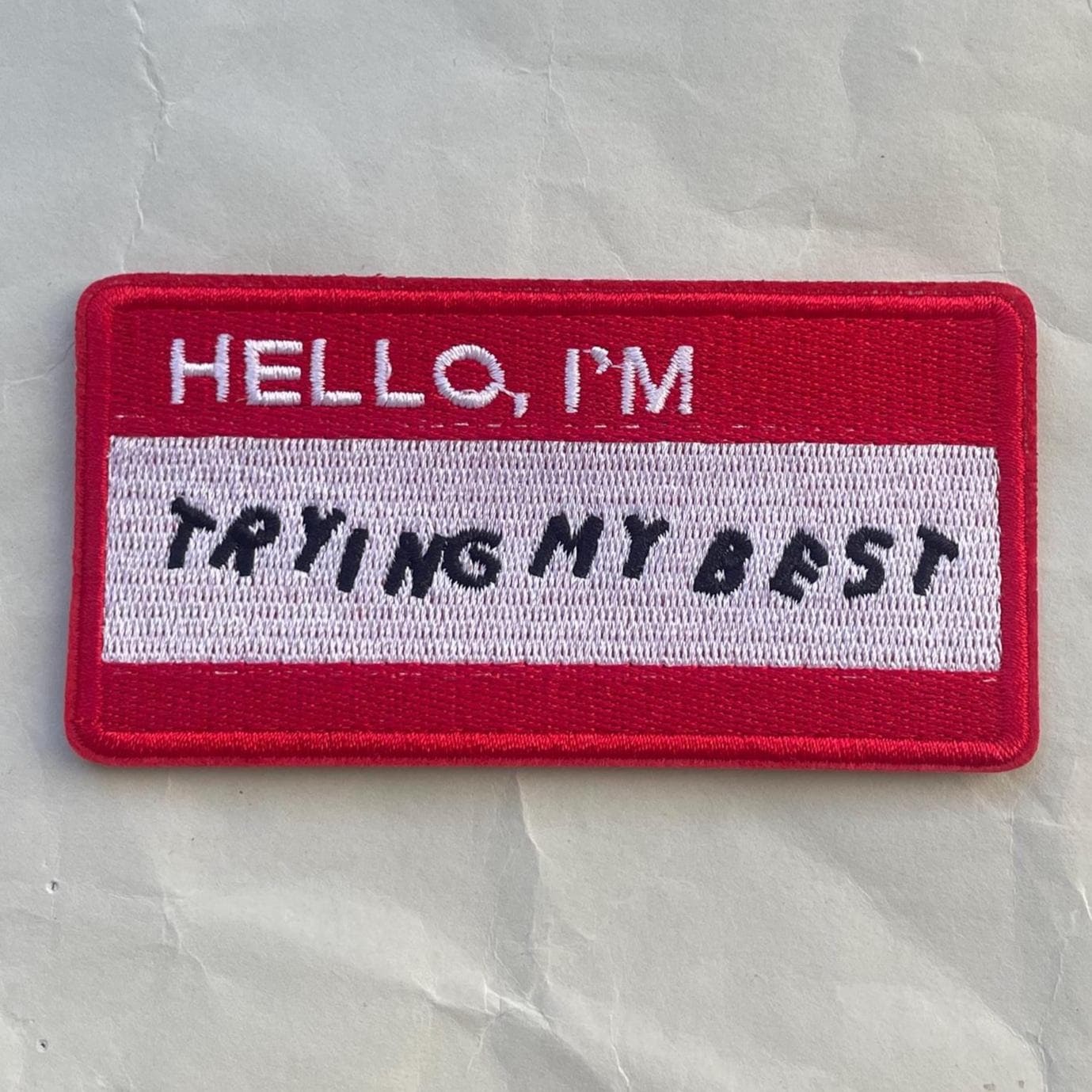 Hello I'm Trying My Best Patch - Embroidered Self Care Badge, Mental Health Humor Patch, Ironic Motivation Embroidery, Anxiety Gift Hello I'm Trying My Best Patch - Embroidered Self Care Badge, Mental Health Humor Patch, Ironic Motivation Embroidery, Anxiety Gift von RealFakeberlin