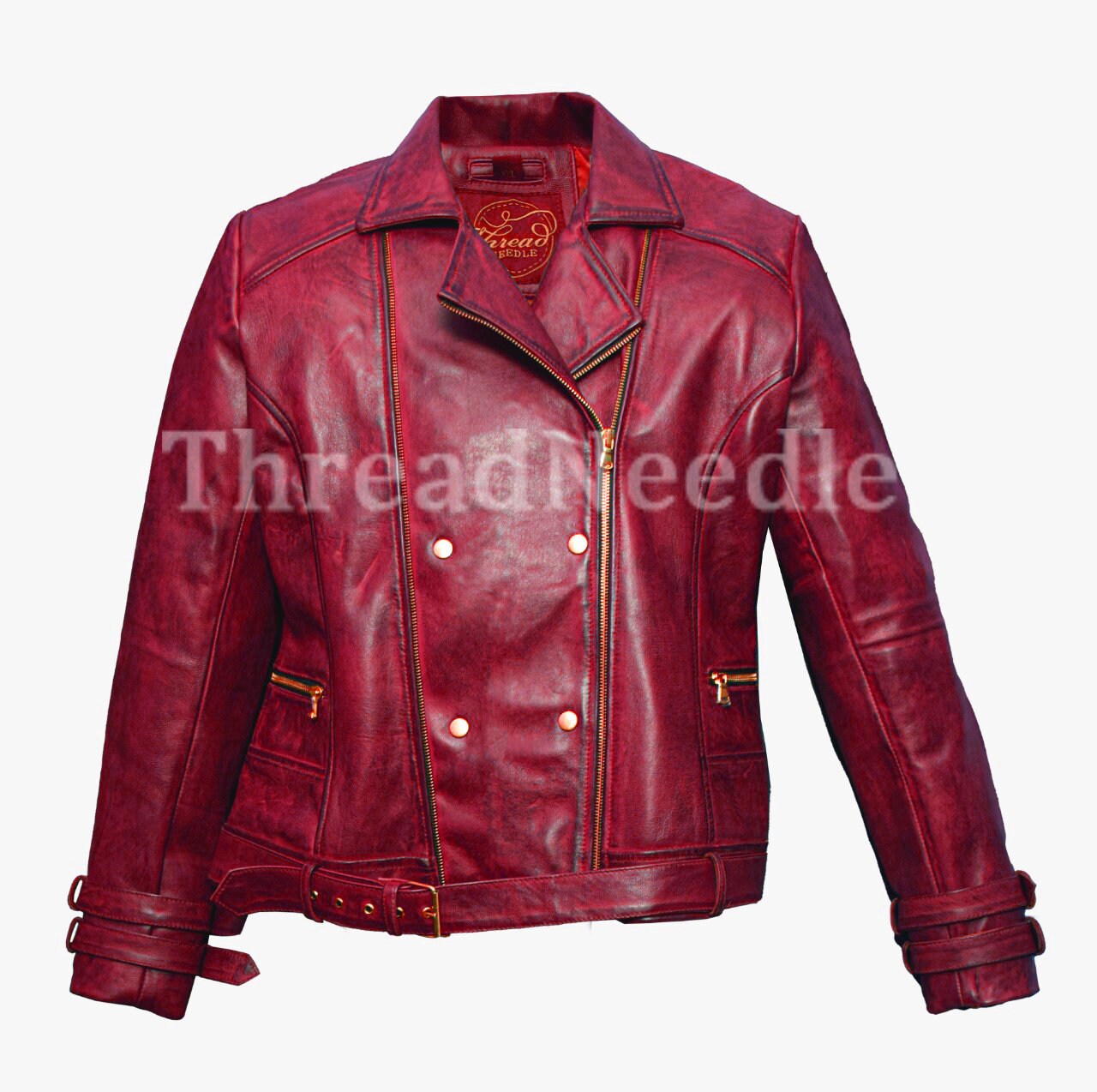 Damen Rot Moto Style Echtleder Handgemacht Motorrad Slim Fit Biker Jacke | Rote Vintage Designer Lederjacke von RealSkinLondon