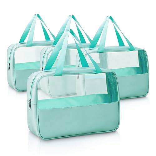 Durchsichtige Kulturtaschen für Reisen, 4 Stück wasserdichte durchsichtige Reisetaschen für Toilettenartikel Frauen Männer, transparente Make-up-Kosmetiktasche, Aqua von Realand