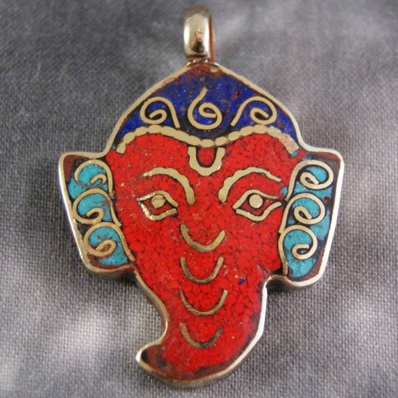 Amulett Ganesha Mit Koralle Und Türkis | 1259 von RealasiaDE