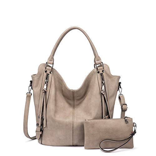 Realer Damen Handtaschen Groß Shopper Lederhandtasche Schultertasche Umhängetasche Geldbörse Hobo Damen Taschen Set für Büro Schule Einkauf Reise 2pcs Khaki von Realer