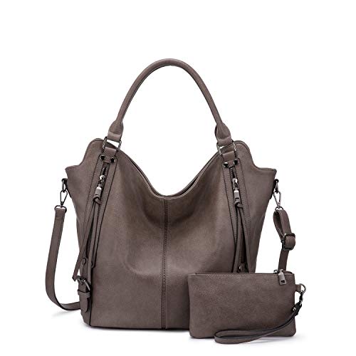 Realer Damen Handtaschen Groß Shopper Lederhandtasche Schultertasche Umhängetasche Geldbörse Hobo Damen Taschen Set für Büro Schule Einkauf Reise 2pcs Taupe von Realer