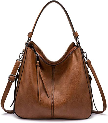 Realer Handtaschen Damen Lederimitat Umhängetasche Designer Taschen Hobo Taschen groß Mit Quasten Braun von Realer