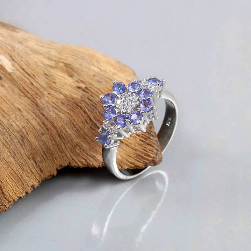 Cluster Chambar Tansanit Ring Für Mädchen-925 Sterling Silber-Edelstein Schmuck-Personalisieren Namen Ring-Geschenk Sie von RealgemsFind