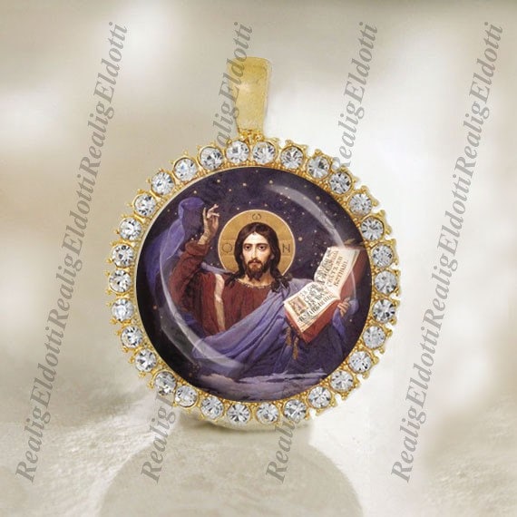Christus Pantokrator Religiöser Christlich-Orthodoxer Gold-Ton-Medaille Anhänger von Realig