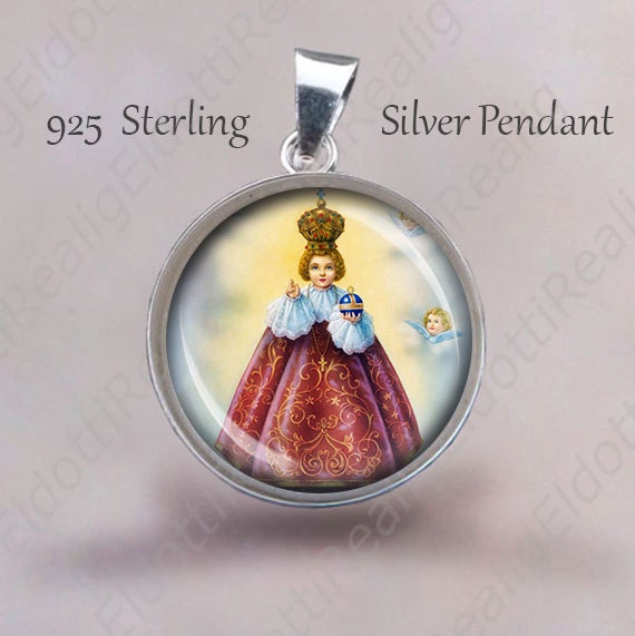 Das Jesuskind Der Prager Religiösen Christlichen Medaille. Sterling Silber 925 Anhänger 20 Mm. Halskette Medaille von Realig