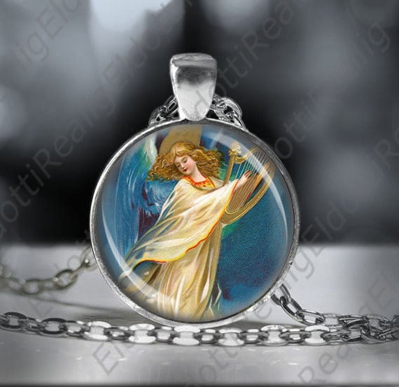 Engel Spielt Eine Harfe Guardian Halskette - Religiöser Schmuck Medaille Anhänger Mit Kette von Realig