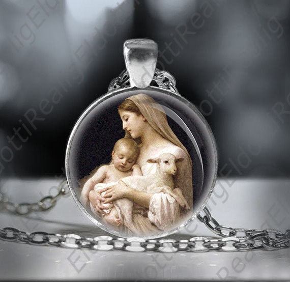 Handgefertigte Jungfrau Maria Und Jesuskind Zinn Medaille Halskette von Realig