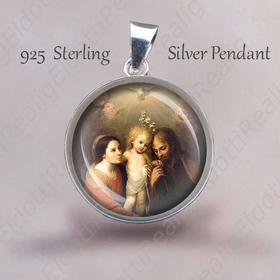 sterling Silber Heilige Familie Medaille Christlicher Religiöser Anhänger von Realig