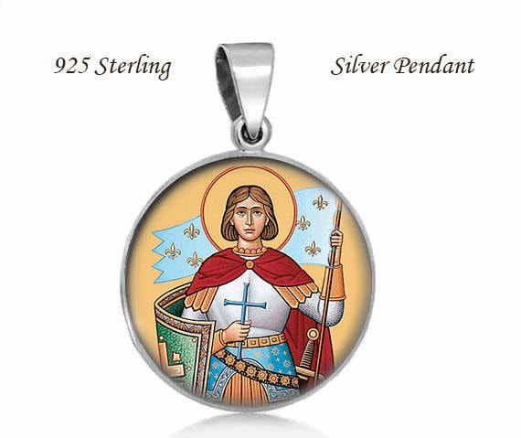 Heilige Jeanne D'arc Religiöse Christliche 925 Sterlingsilber Medaille Runde 20 Mm Anhänger von Realig