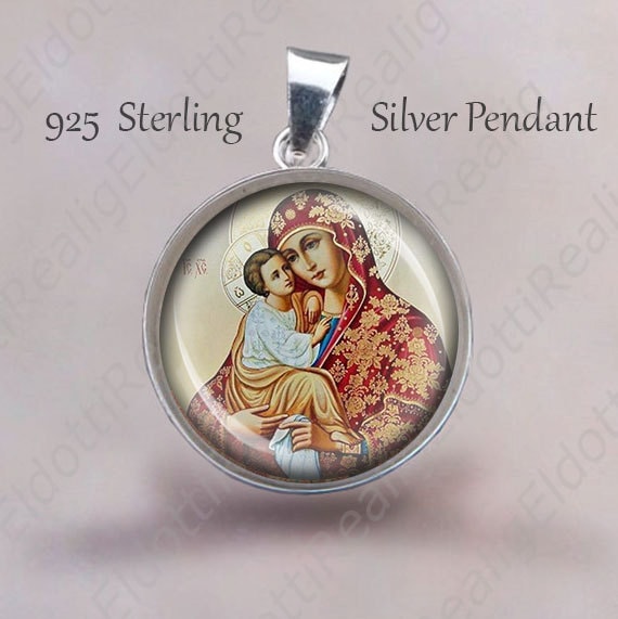 sterling Silber Heilige Mutter Maria & Jesuskind Anhänger - Christian Medaille von Realig