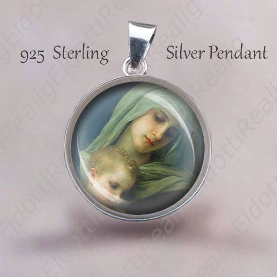 Jungfrau Maria Und Kind Jesus Sterling Silber Anhänger - Christian Medaille von Realig